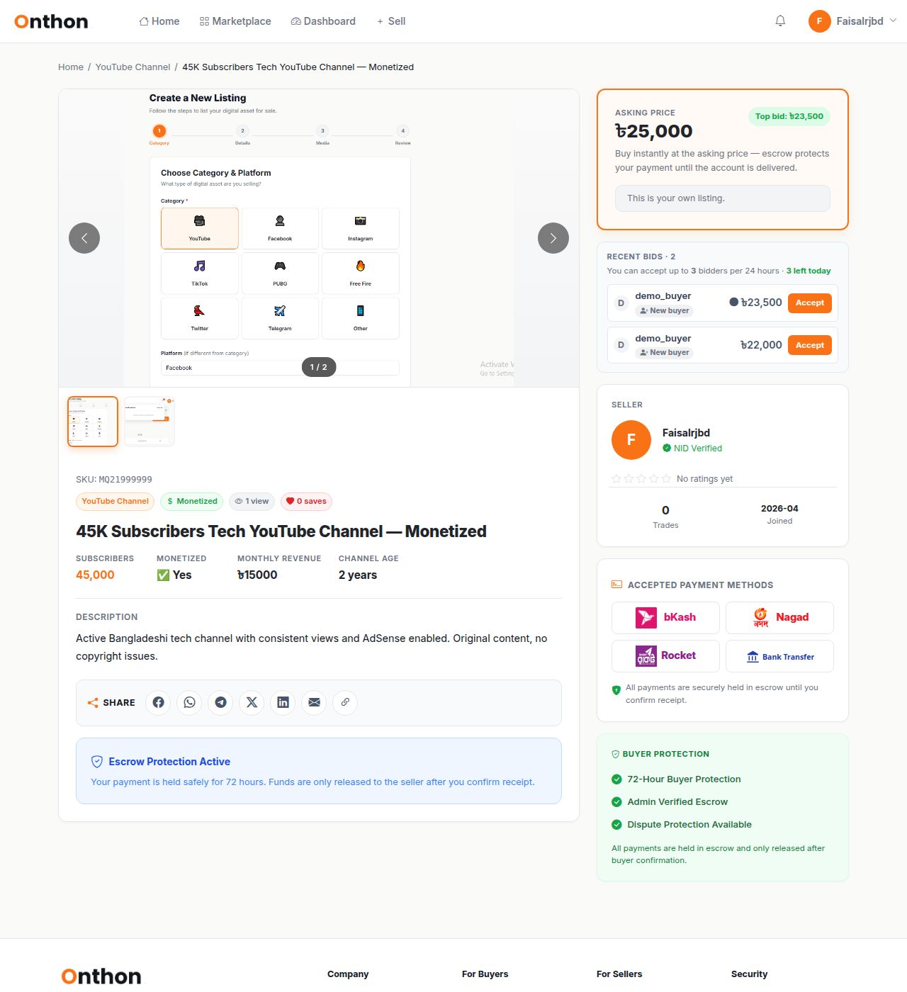 Seller view with accept buttons