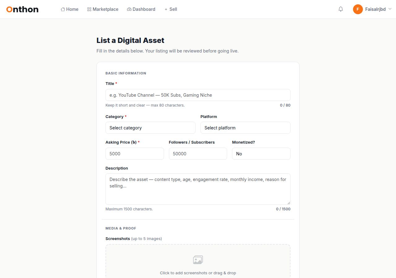 Create listing form