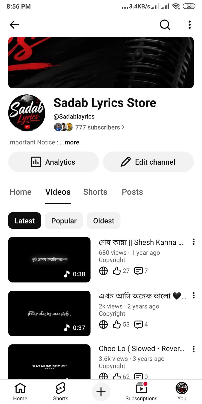 777 subscriber fresh channel