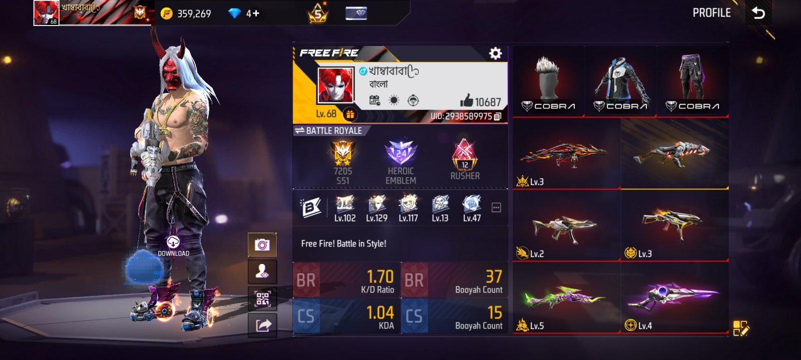 Totally Fine Free fire account for sell