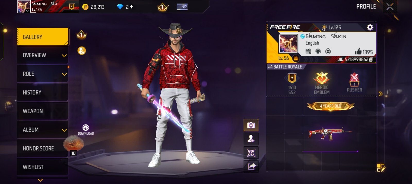 Free Fire 4 years old id sell