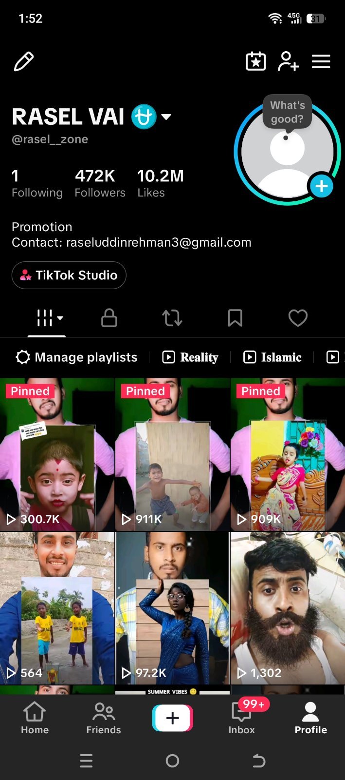 TikTok — 472K Followers, 10.2M Likes, Active Account