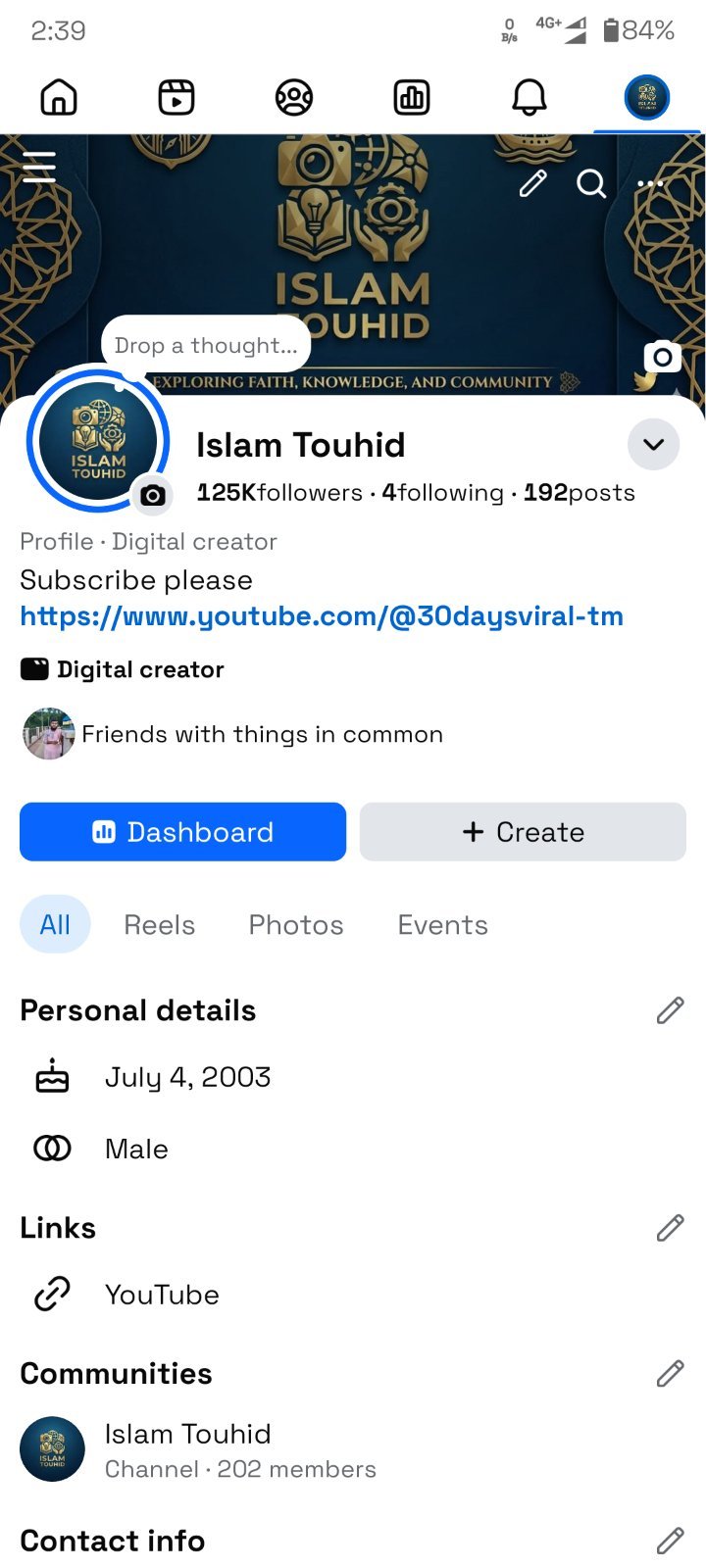 Facebook page account