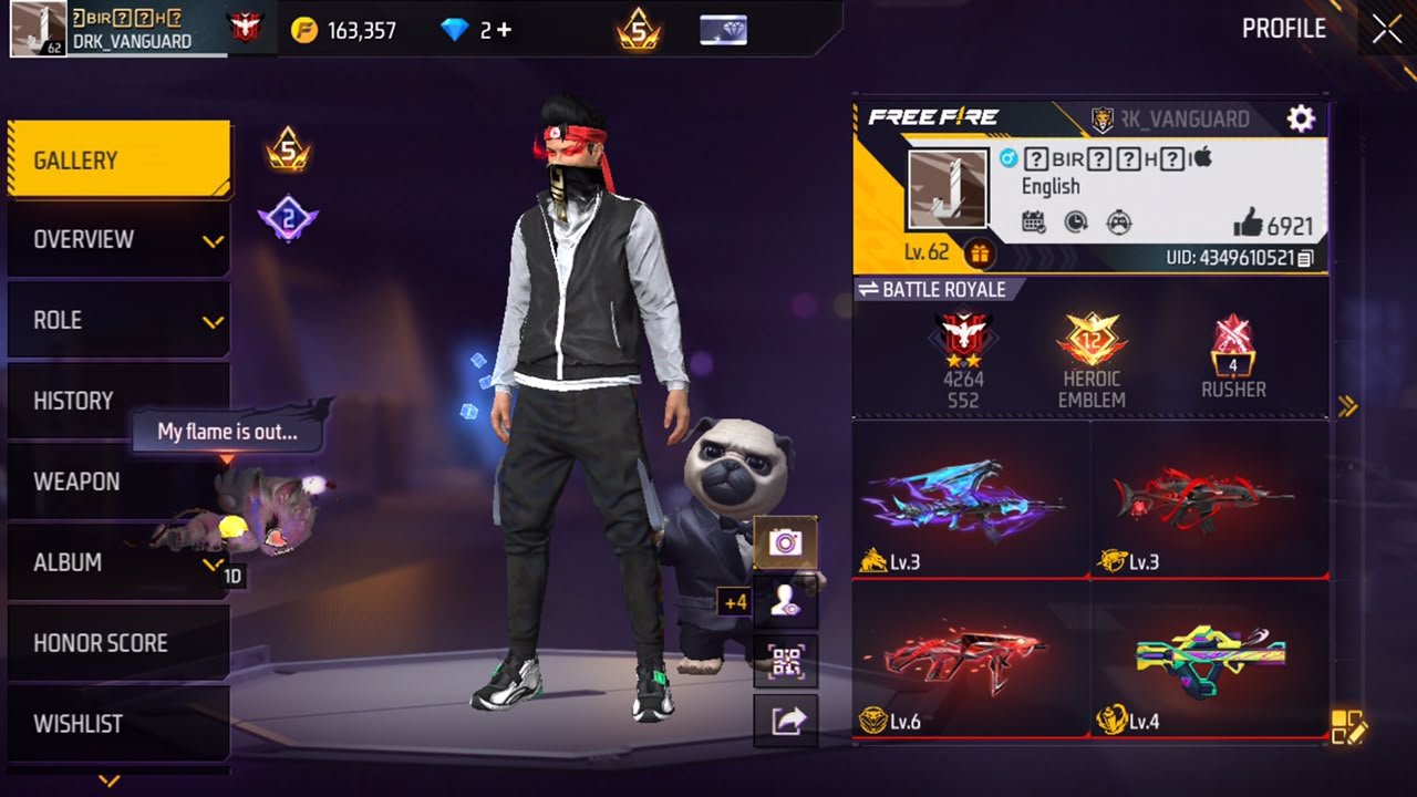 6 years old Free Fire account with rare item