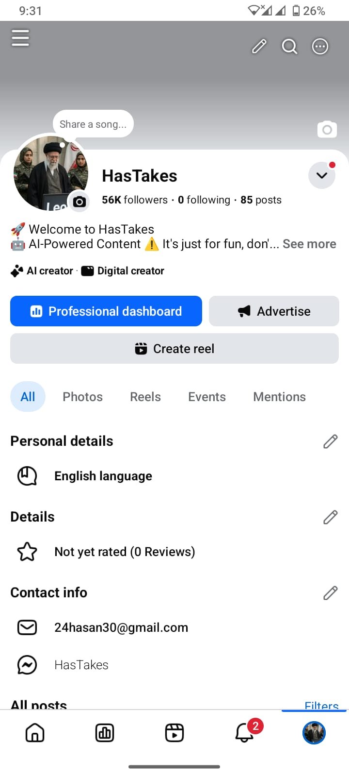 55K High engagement and reach Facebook page