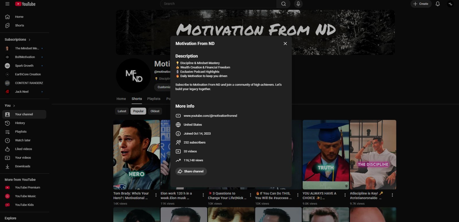 🚀 US Motivation Channel | 232 Subs | Clean & Ready to Grow in the USA Market!
