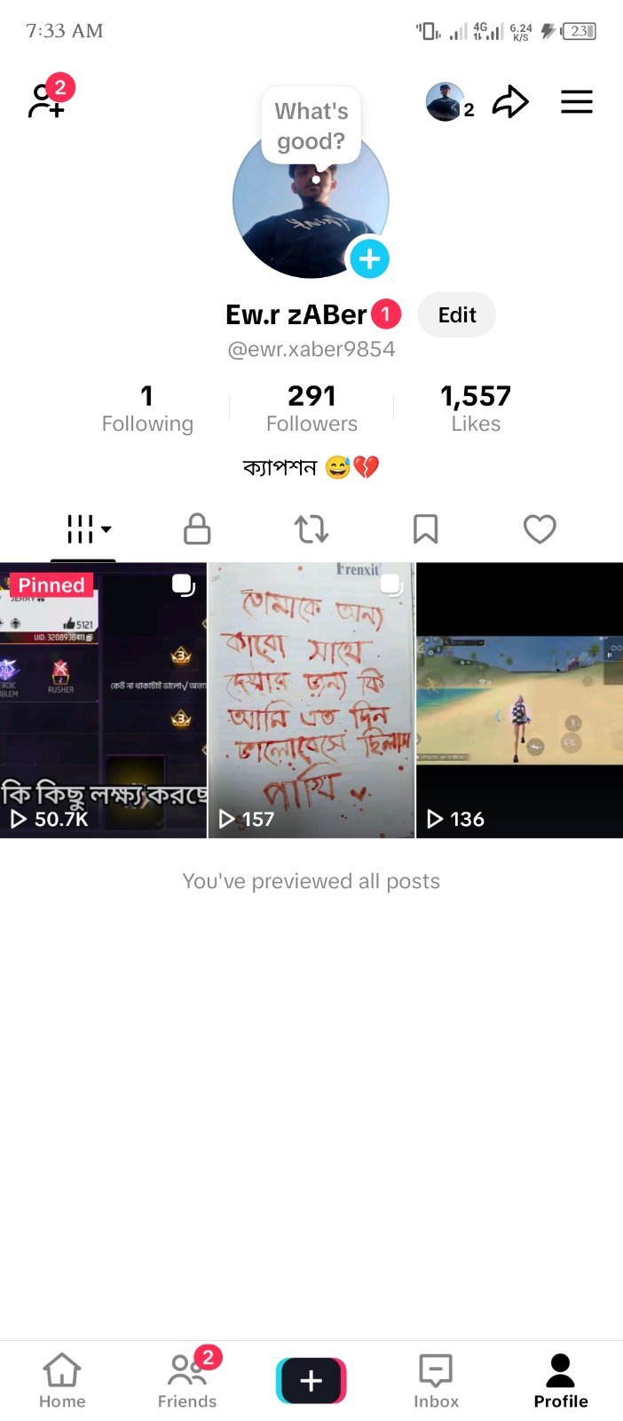 এই টকটক আইডিটা অনেক রিজে আছে ভিডিও ছাড়লেই ভালো একটা ভিউ আসে কেও নিলে ইনবক্স করো