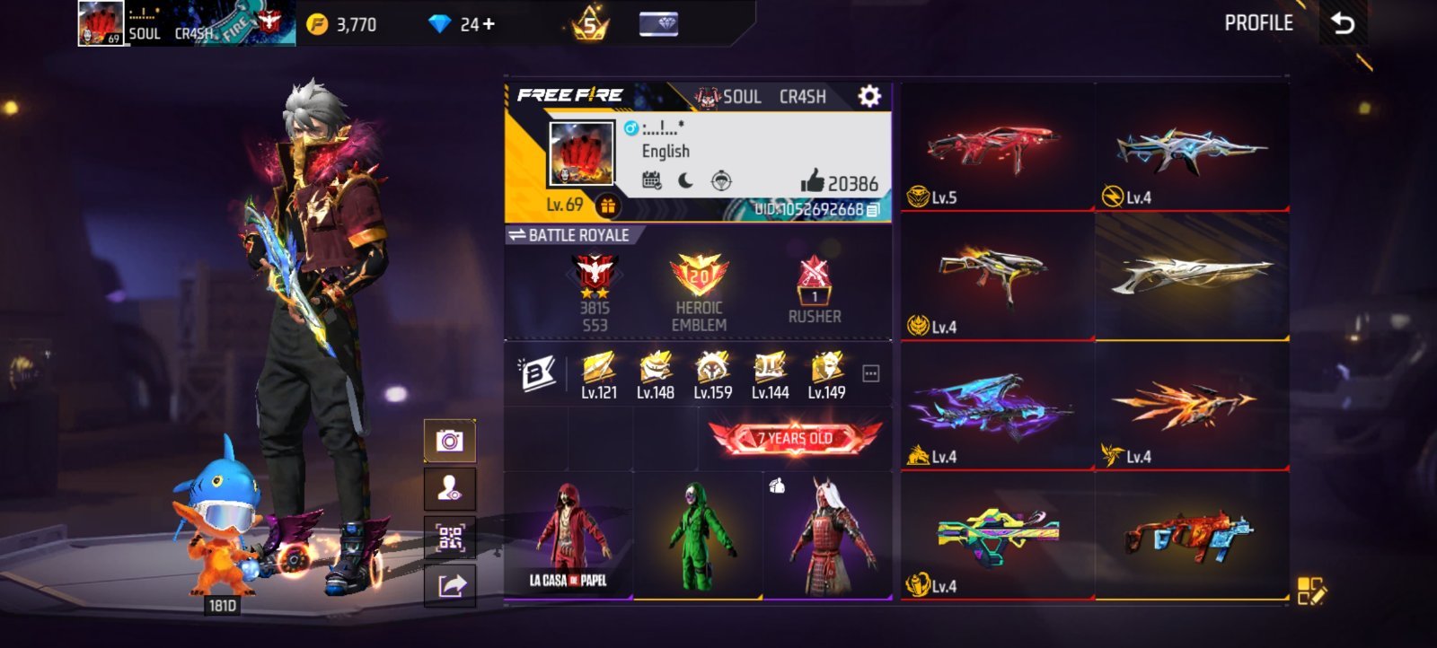 Free Fire Heroic ID | 24 Diamonds | Good Collection