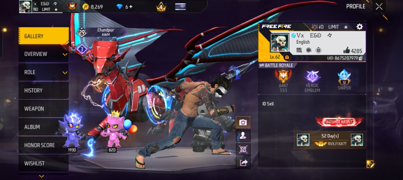 Free Fire Lv61 | 5 Evo Guns | 4 Prime | Rare Bundles