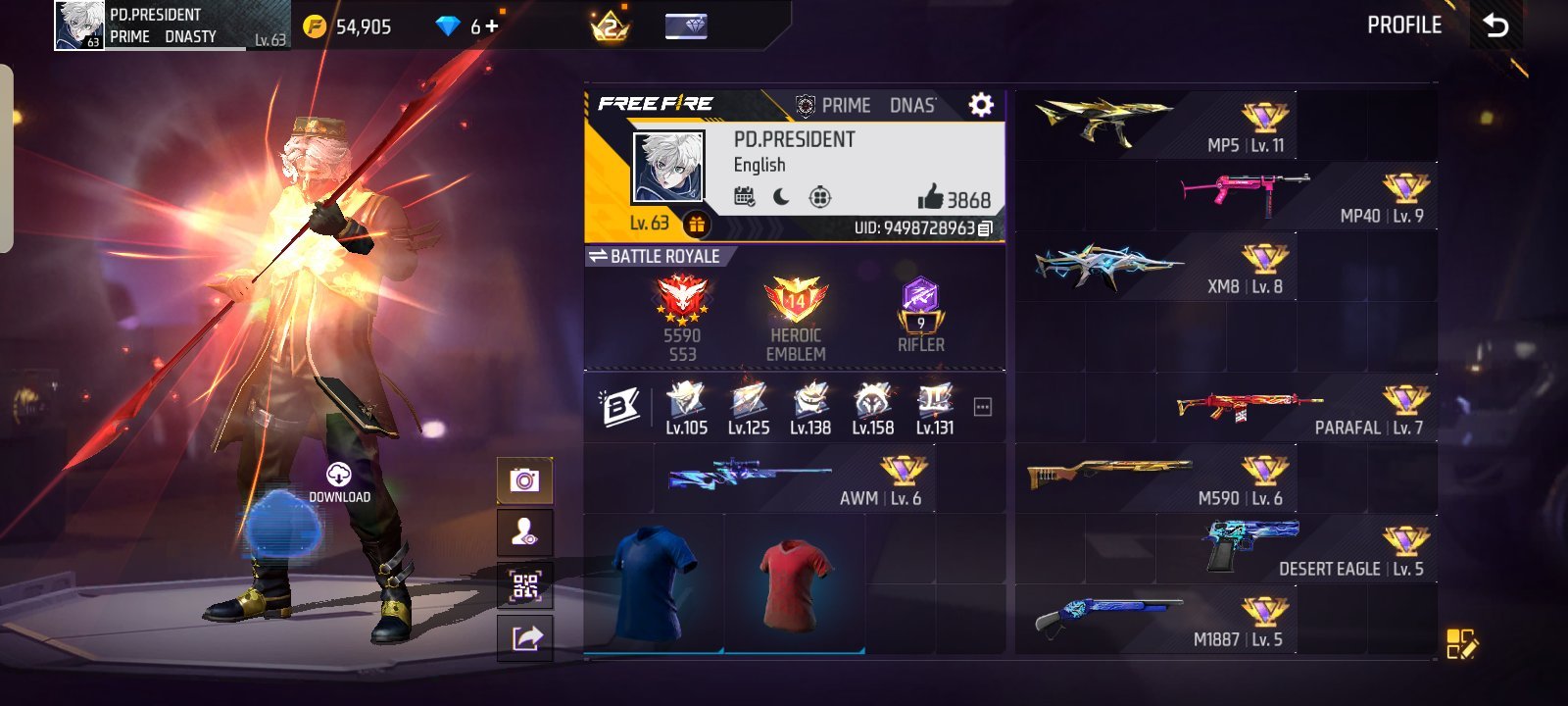 free fire id level 63