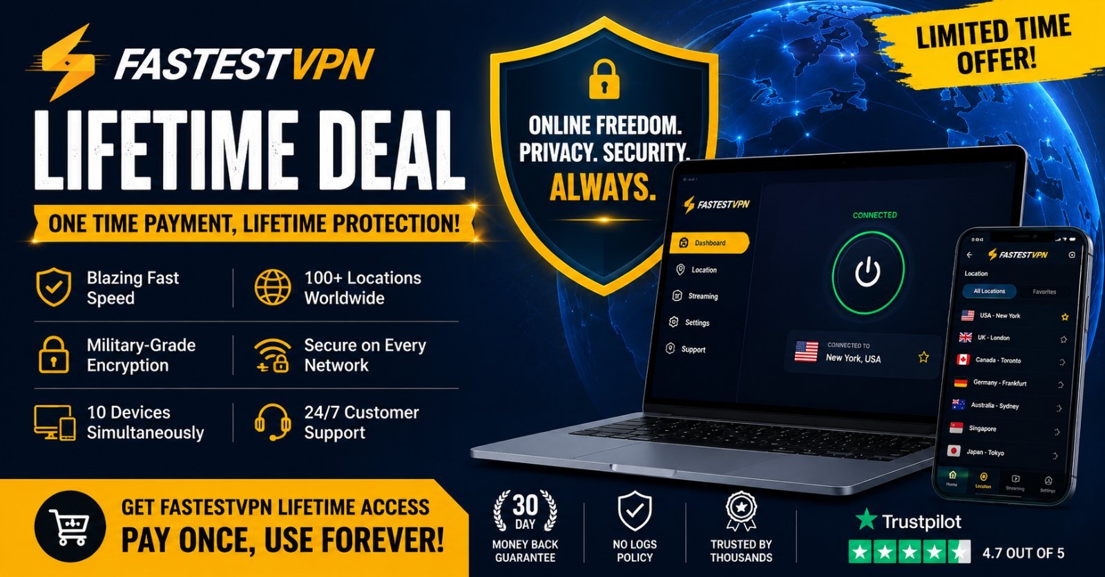 FastestVPN Pro — Lifetime Deal for Sale with Huge Discount