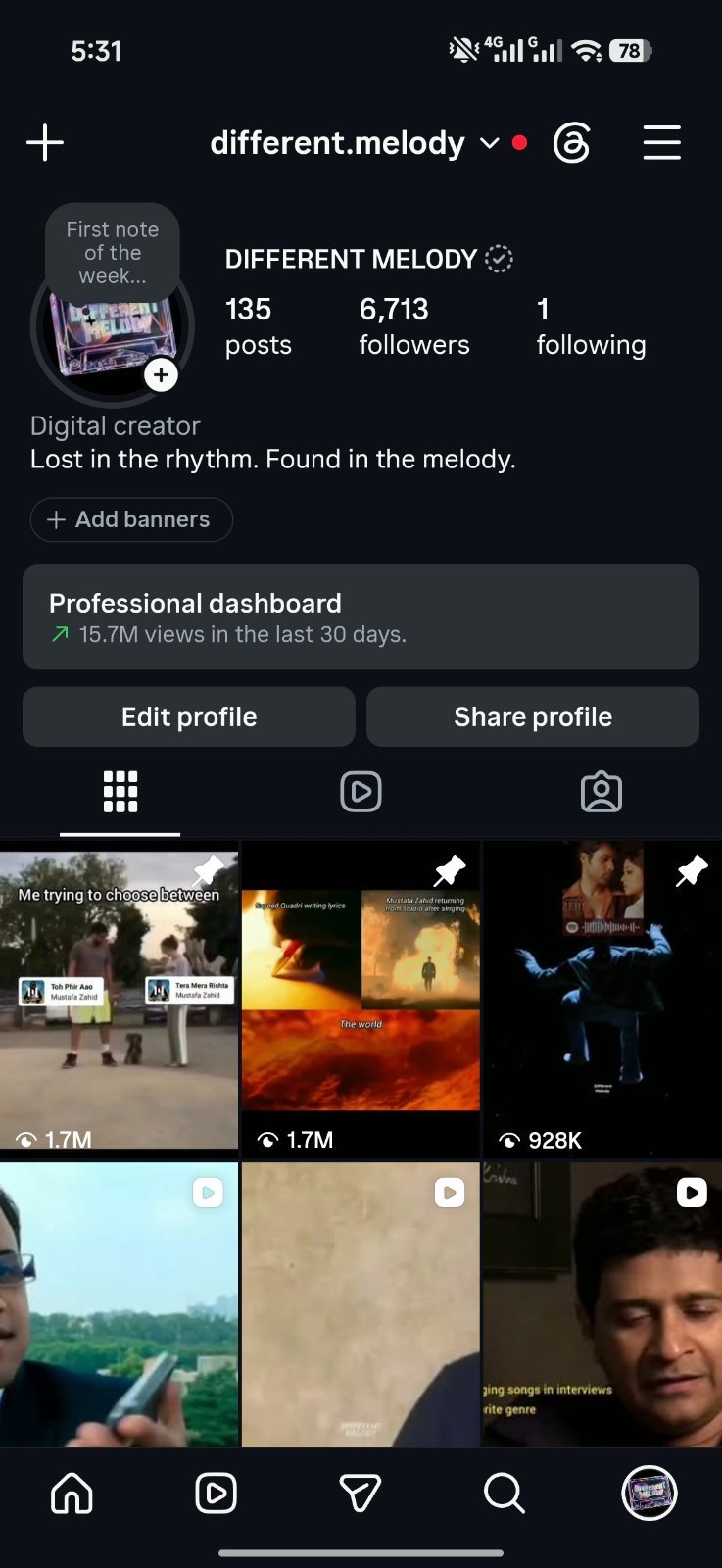 7K+ Followers | 16M Reach | Bollywood & Nostalgic Music Instagram Page
