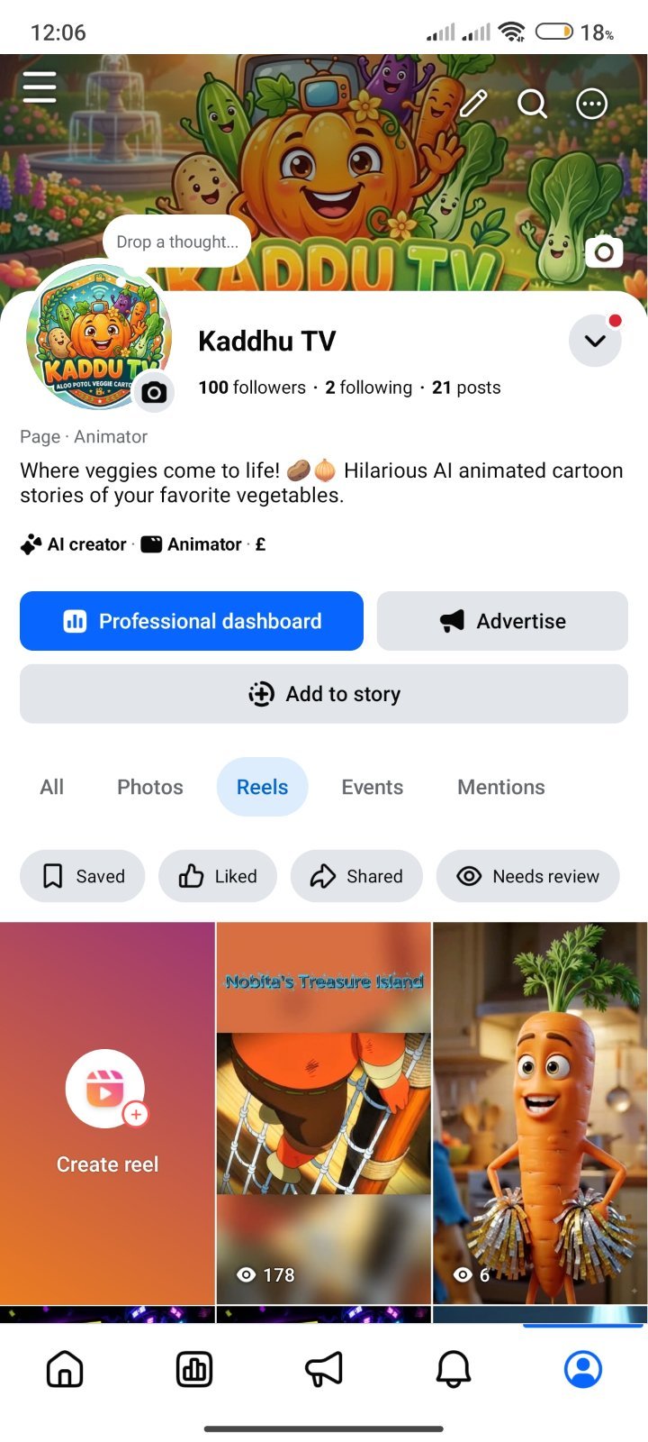 Clean AI Animation Page for Sale | "Kaddu TV" | 100% Green Status