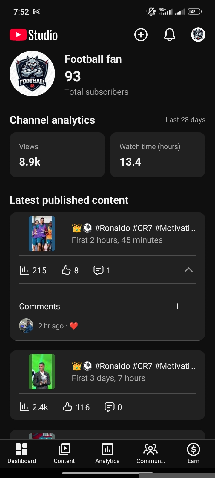 Growing Football Shorts Channel - 93 Subscribers