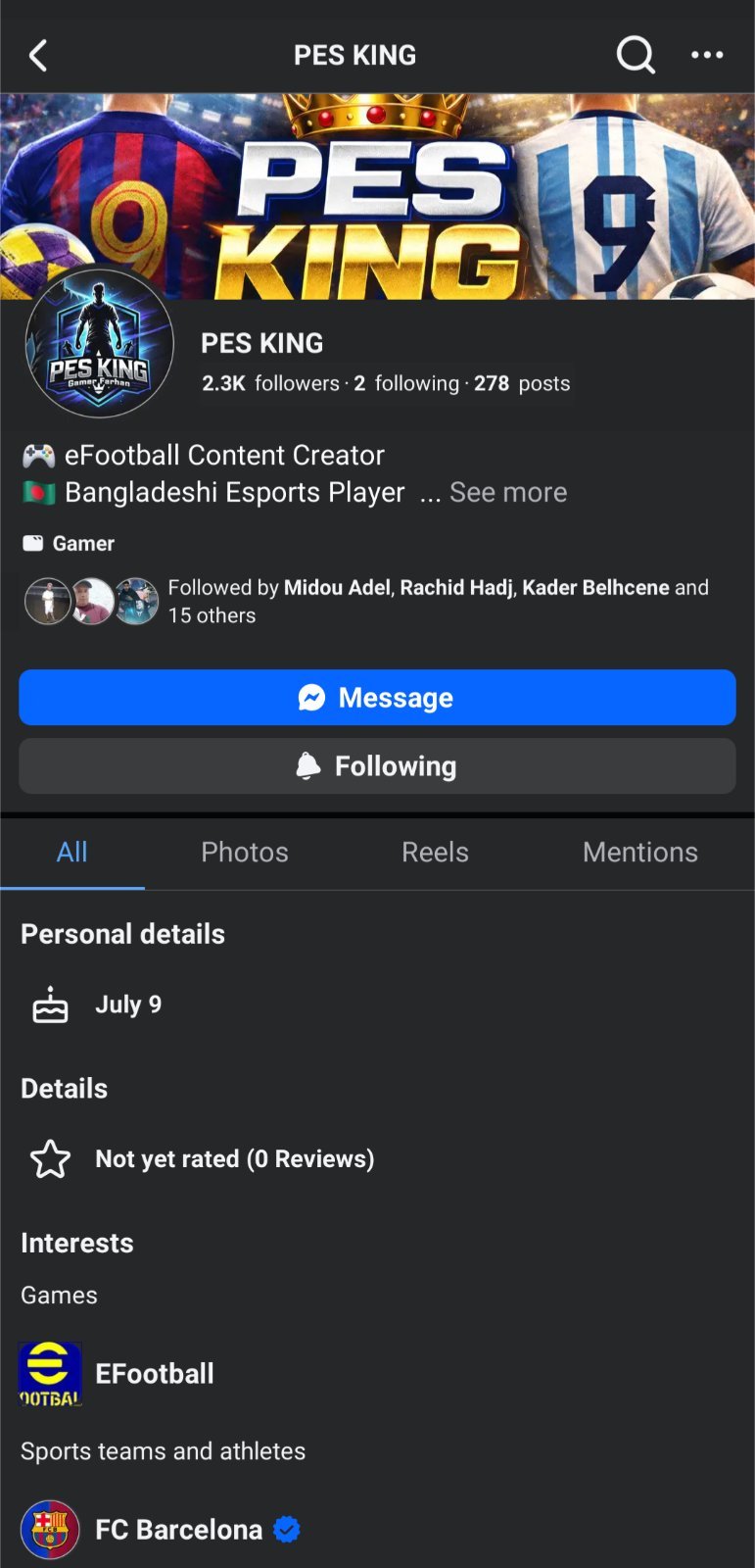 Facebook page 2.3k followers running page