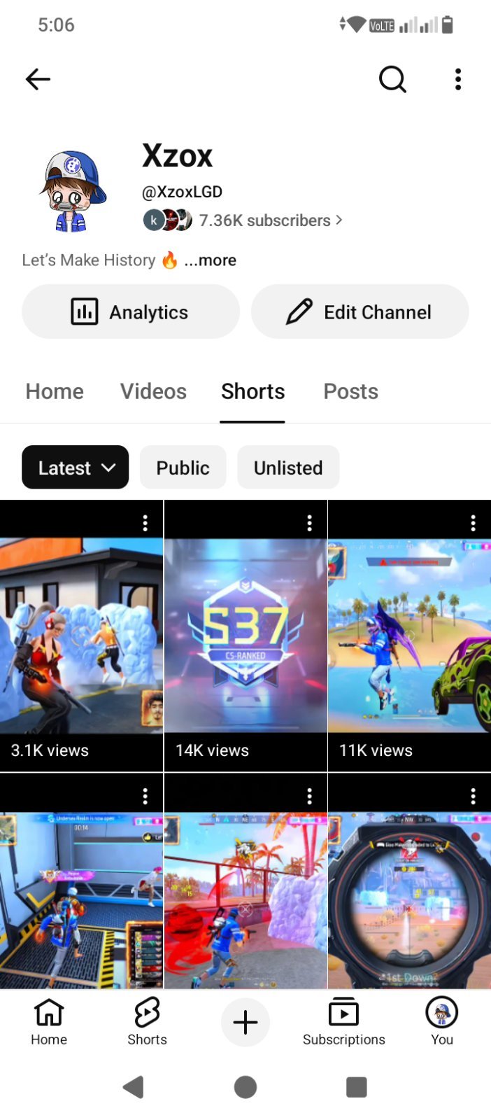 7.37K YouTube Gaming Channel | 1.4M+ Views | Free Fire | Xzox LGD