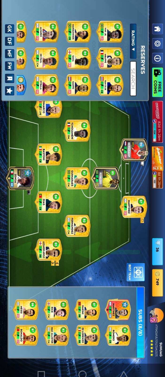 DLS Account - 90 Rating, Messi, Ronaldo, Mbappe