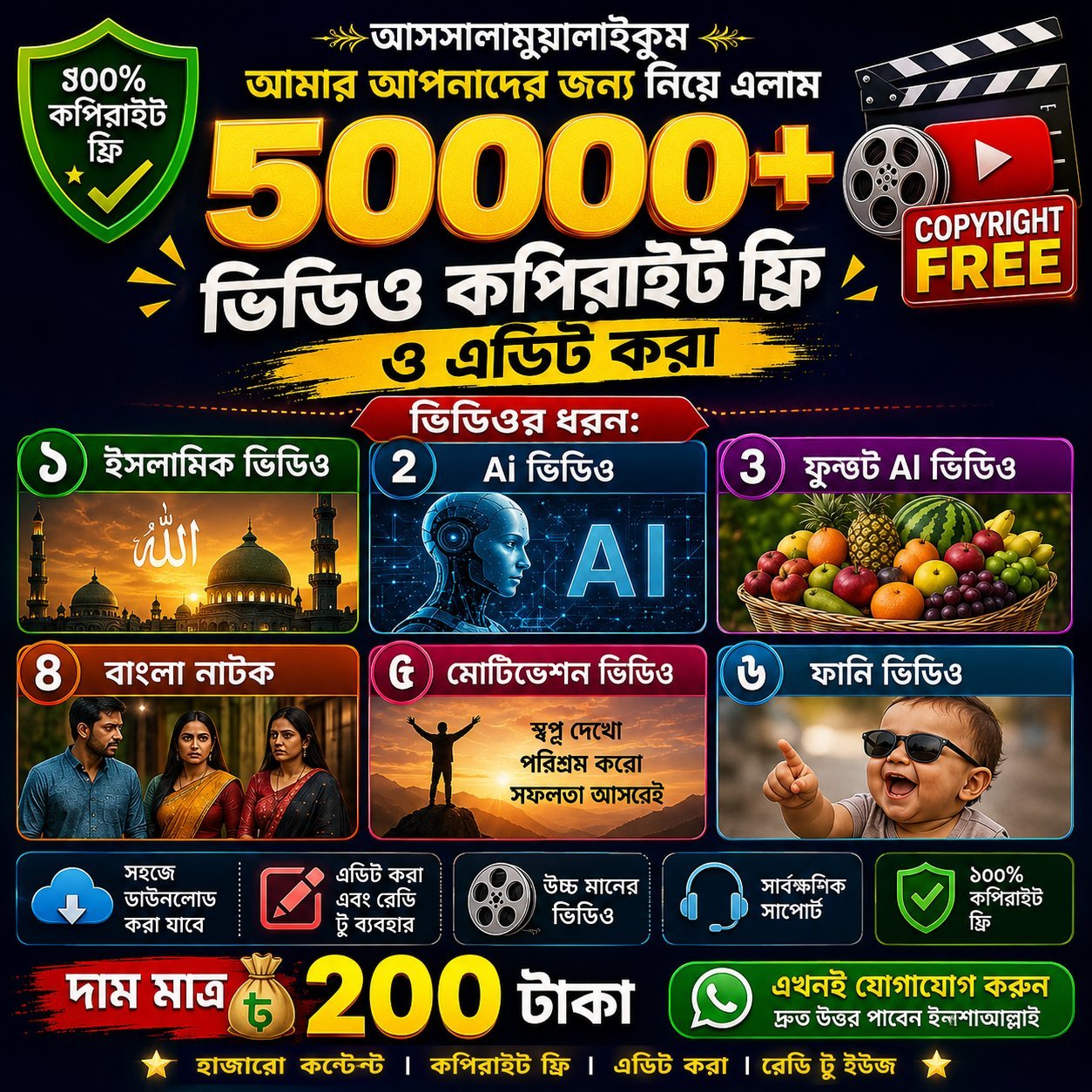 🎉 আপনাদের জন্য নিয়ে এলাম ৫০,০০০+ কপিরাইট-ফ্রি ও 100%এডিট করা