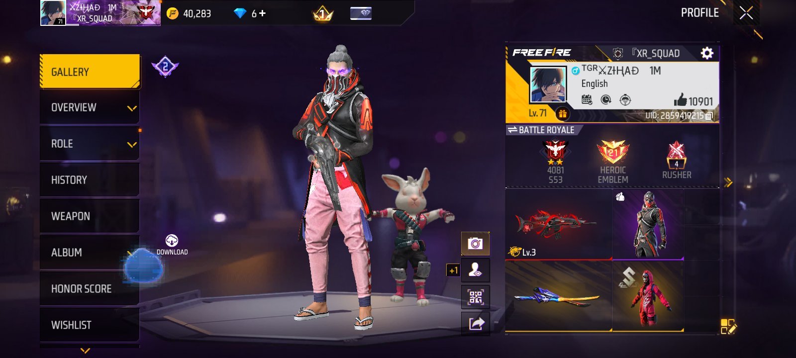 Free Fire Lv.71 | Prime 2 | 25K+ Diamond Spent | 337 Weapon Collection | Rare It