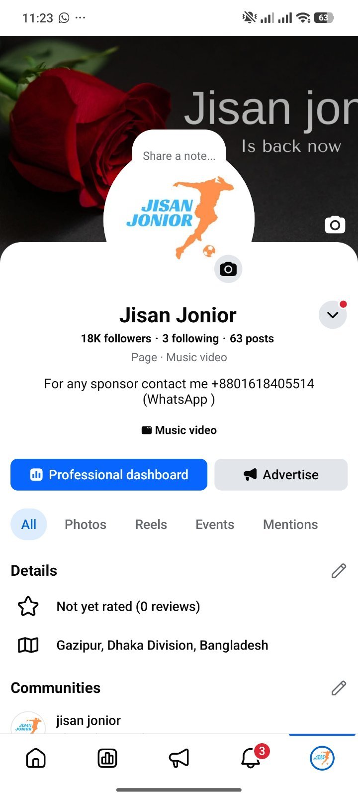 Facebook page 18k followers
