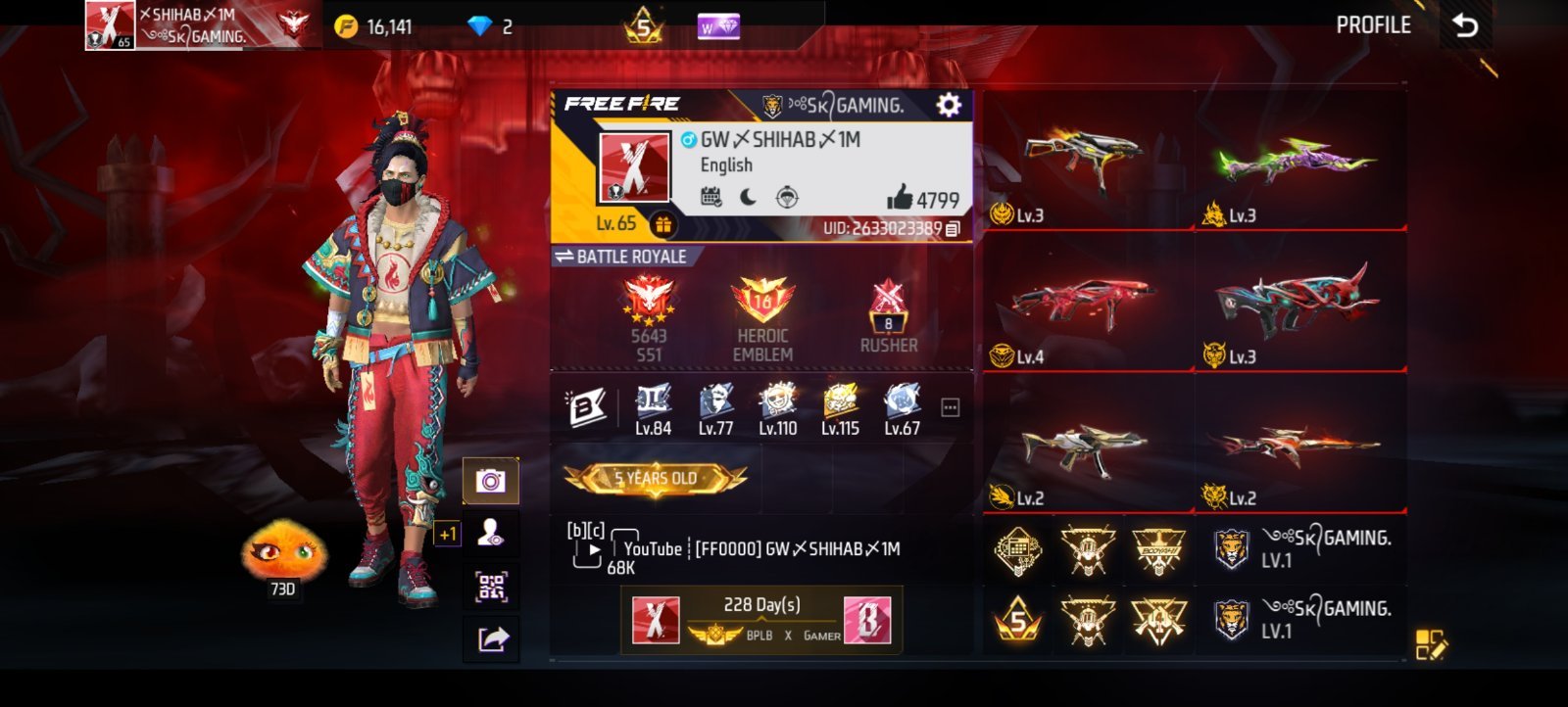 Free Fire id sell 65 level