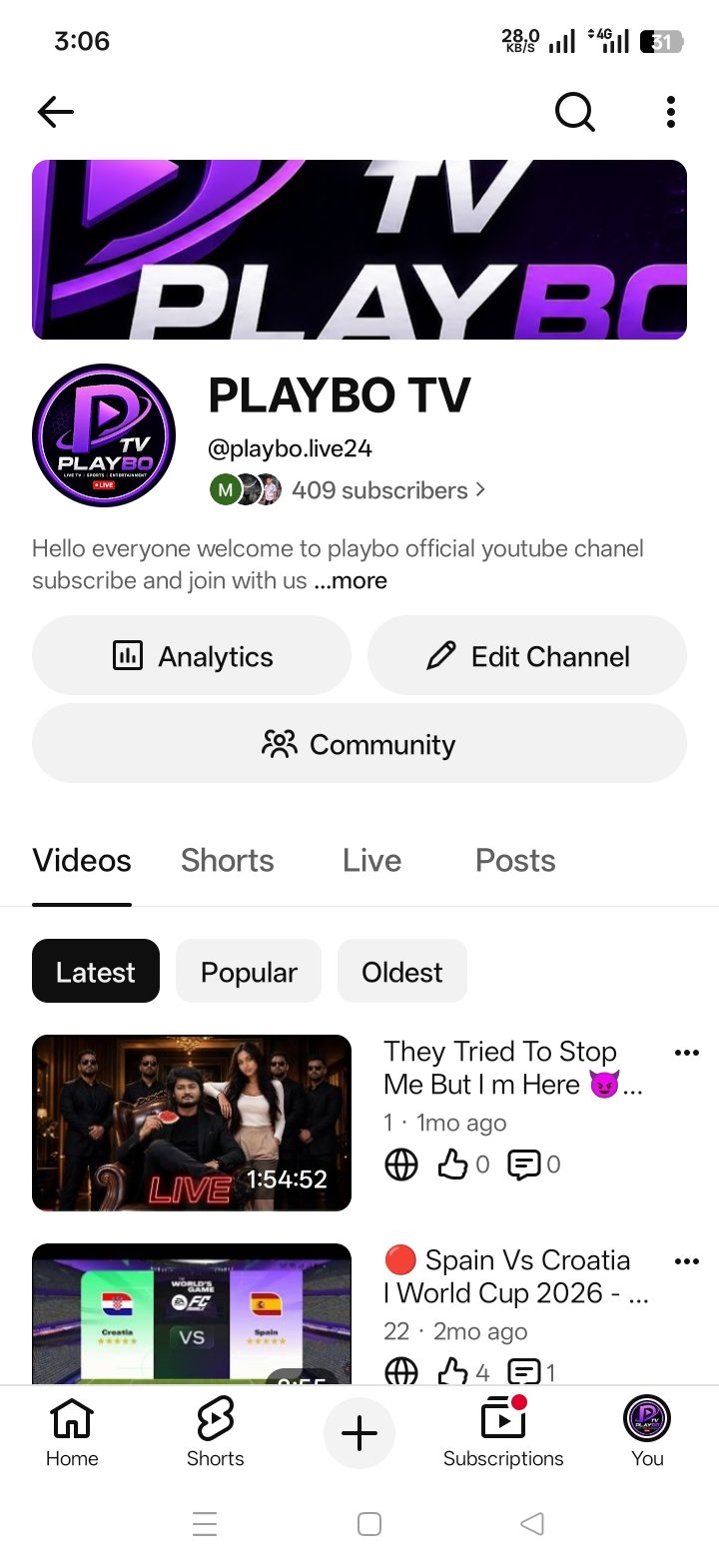 Playbo TV 409 Subscribers
