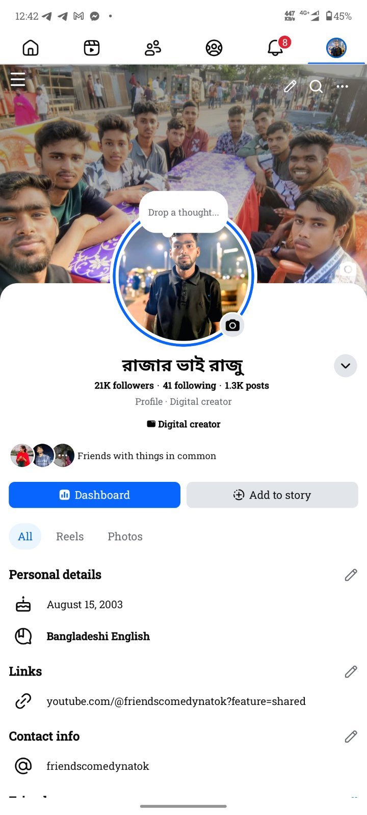 Facebook profile 21k followers