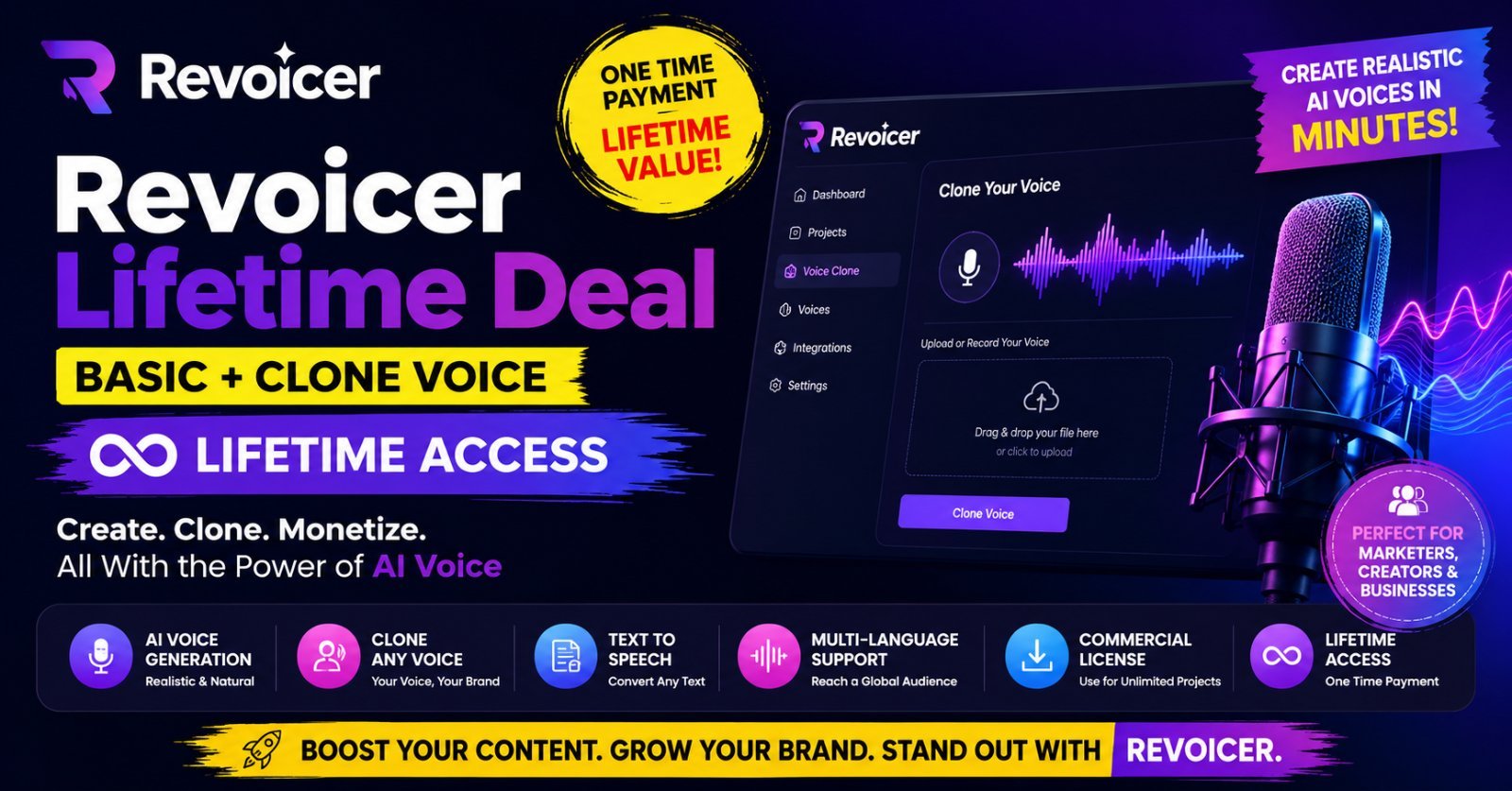 Revoicer Lifetime Deal — Basic + Clone Voice (Lifetime Access) for Sale