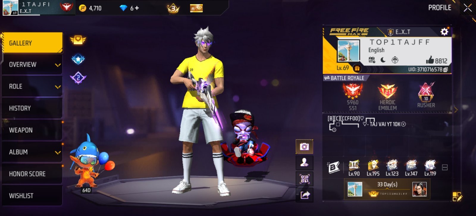 69 Level account with Tuktak collection