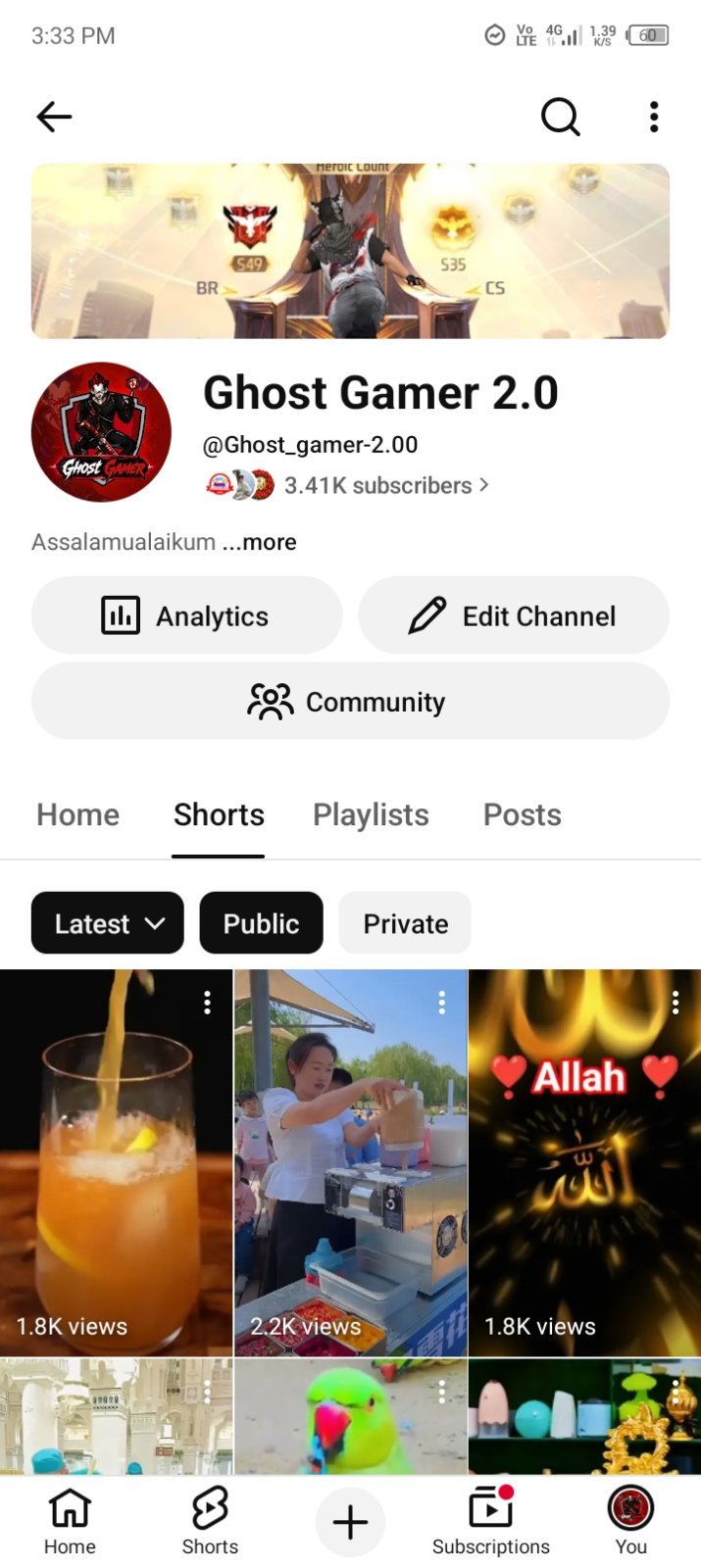 YT channel 3.41k subscribers