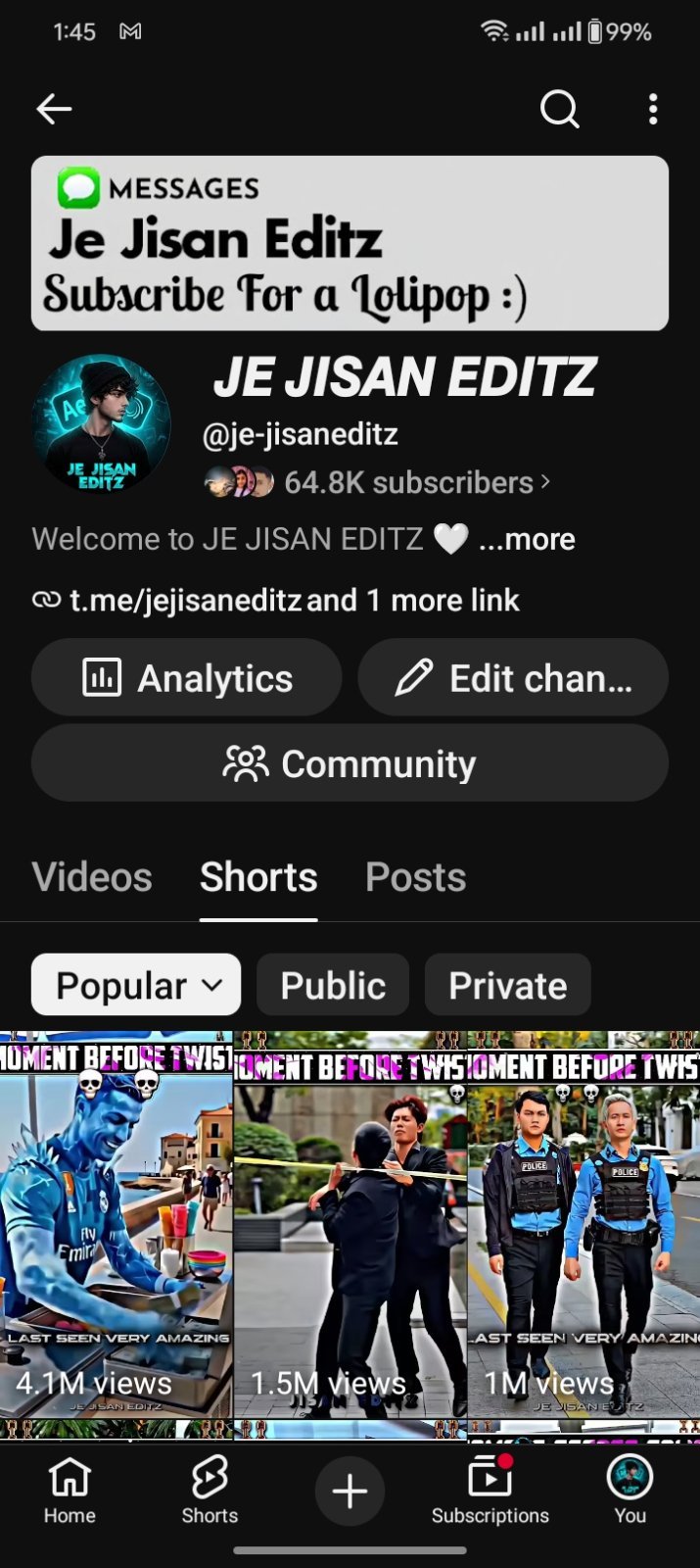 65K Subscribers YouTube Shorts Channel 28day— 3.1M Views