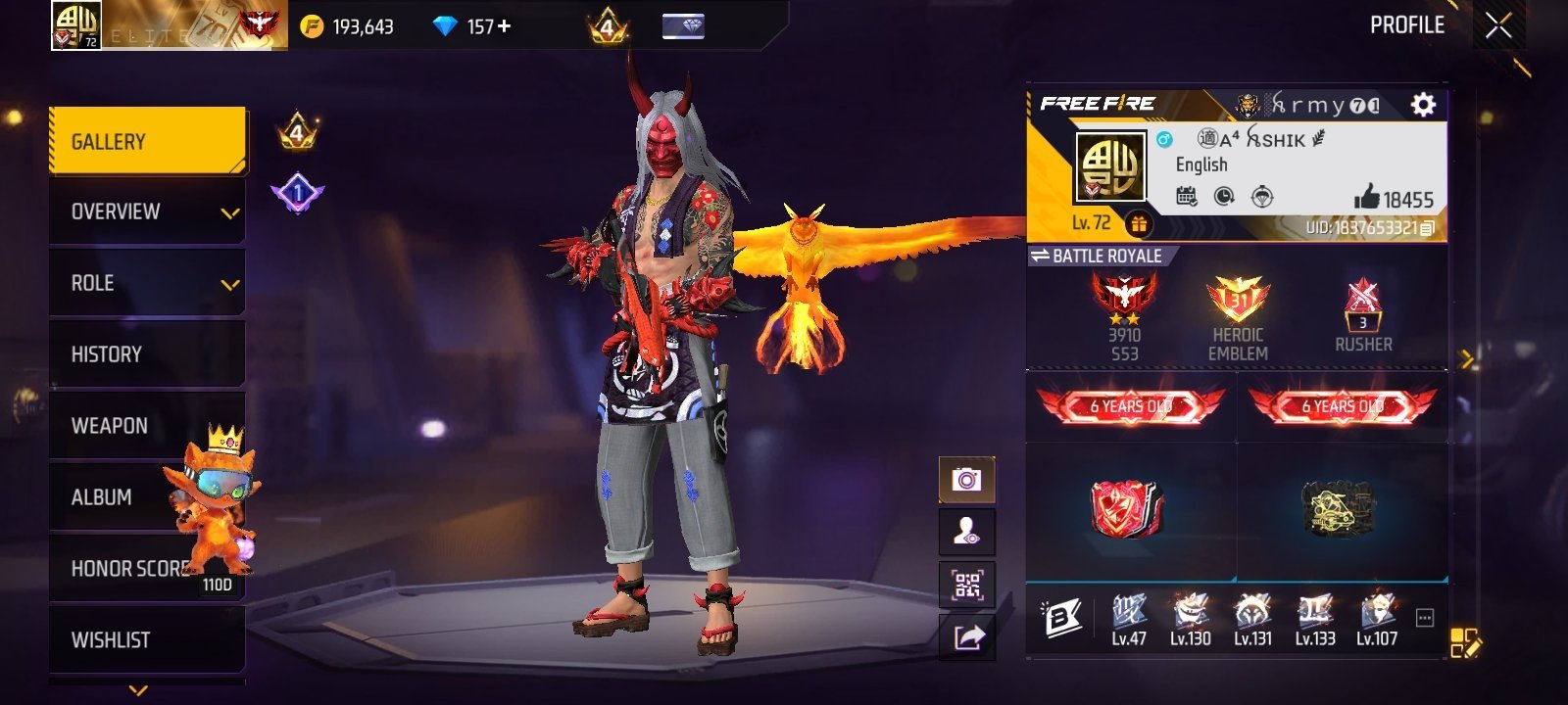Free Fire 6 years old ( KOBRA )  Id 31 season Played 🔥🔥
