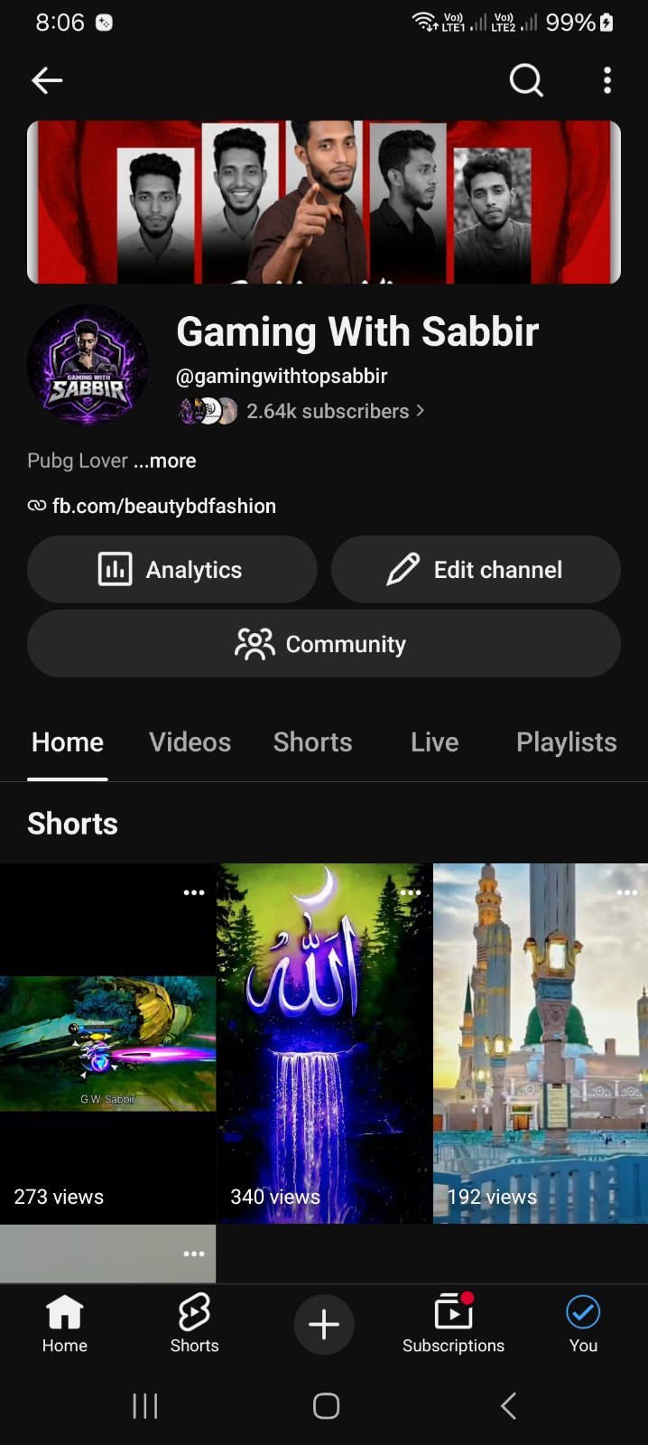YouTube channel 2640 sub