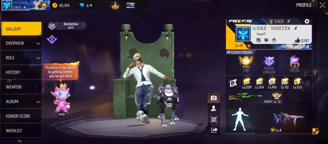 65Level + 11 EVO gun + Golden Booyah Pass