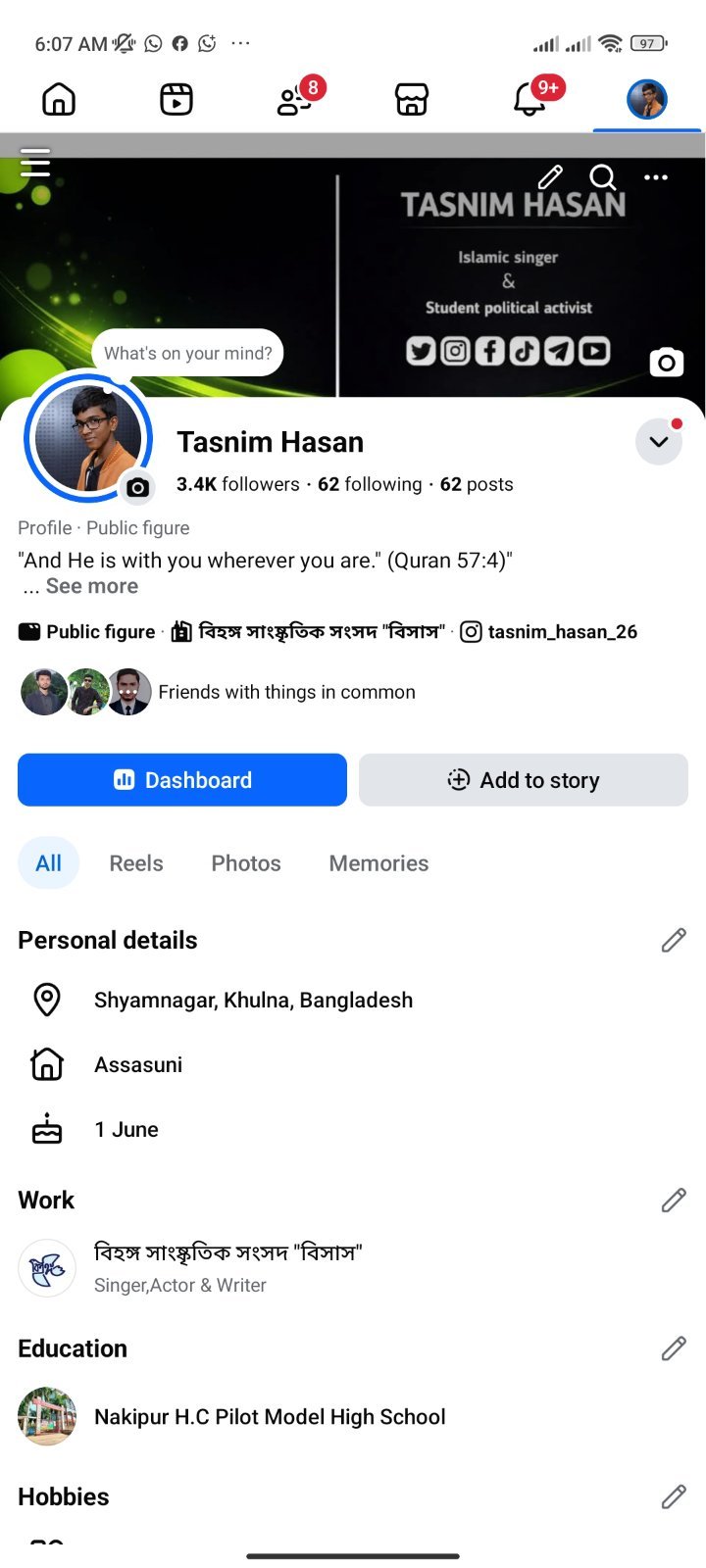 Facebook page (professional mode on)