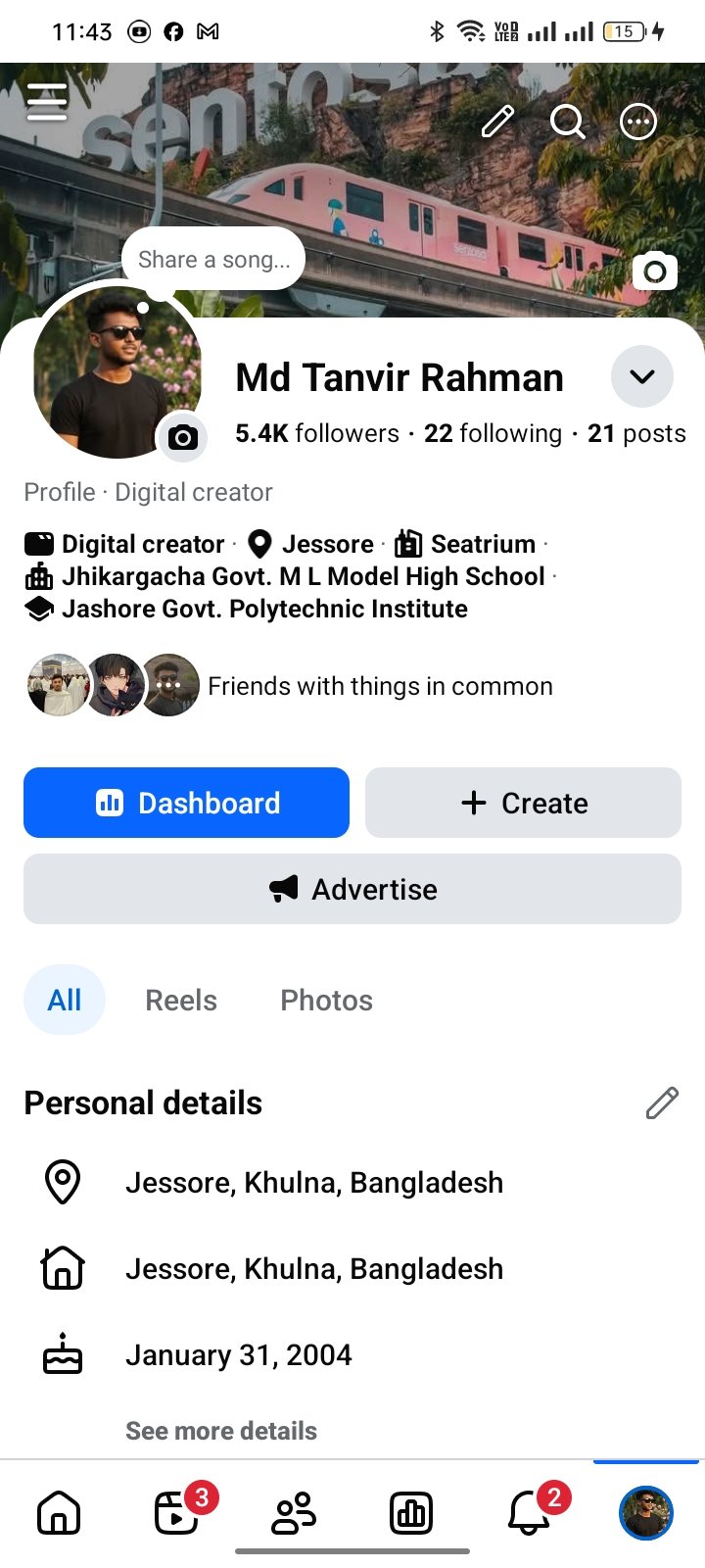 Facebook profile page-5.4K Followers