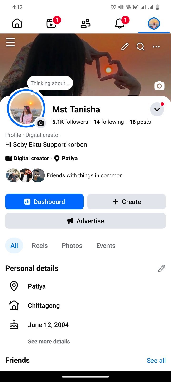 Facebook Profile With 5.1k Followers.