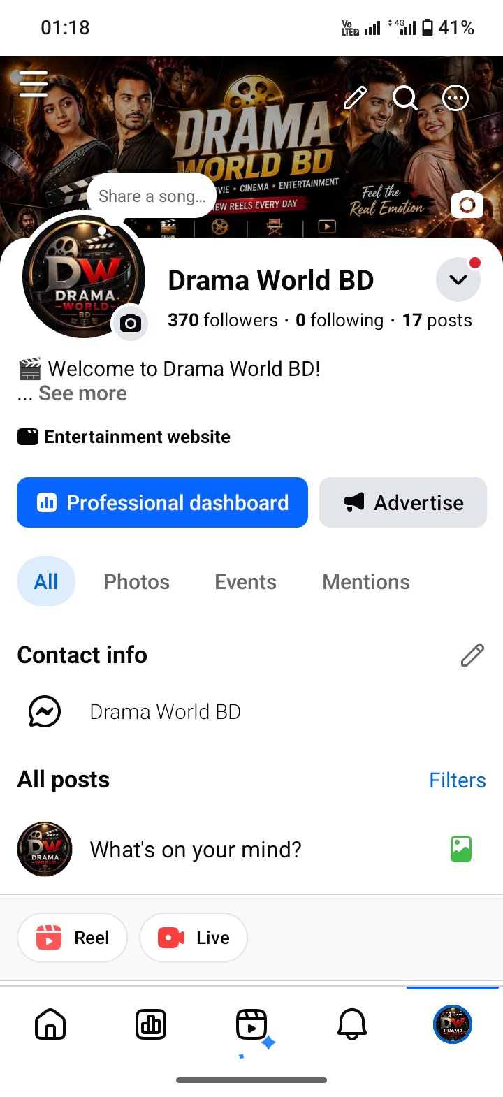 Facebook Page —  370 Followers | Not Monetized