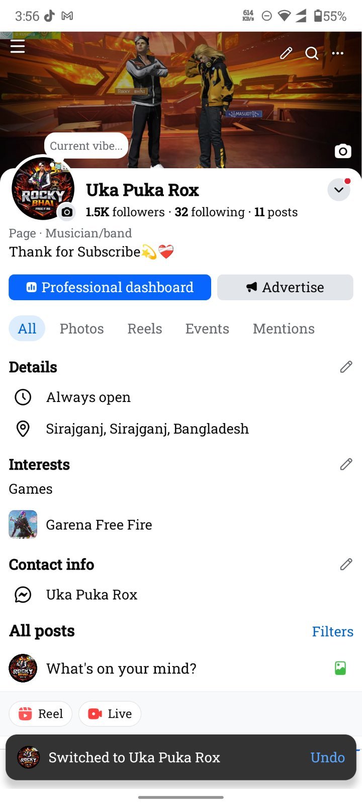 Facebook page,  1500 follower