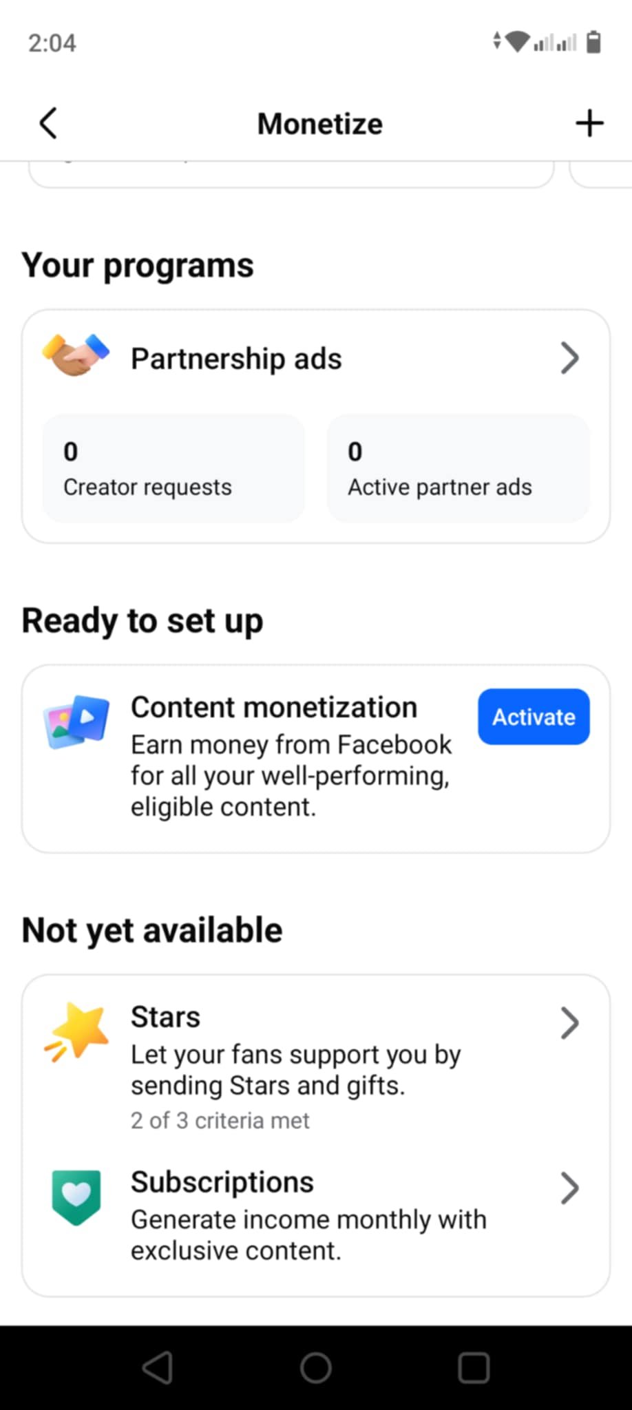 Cm monetize setup page sel