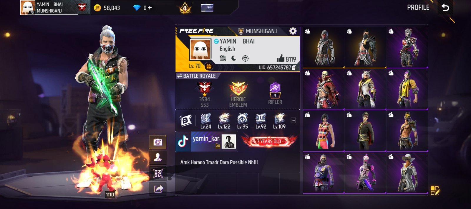 8 Years Old FreeFire Id With Rare Collection 💗
