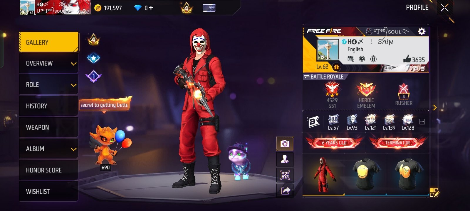 6 years old free fire account