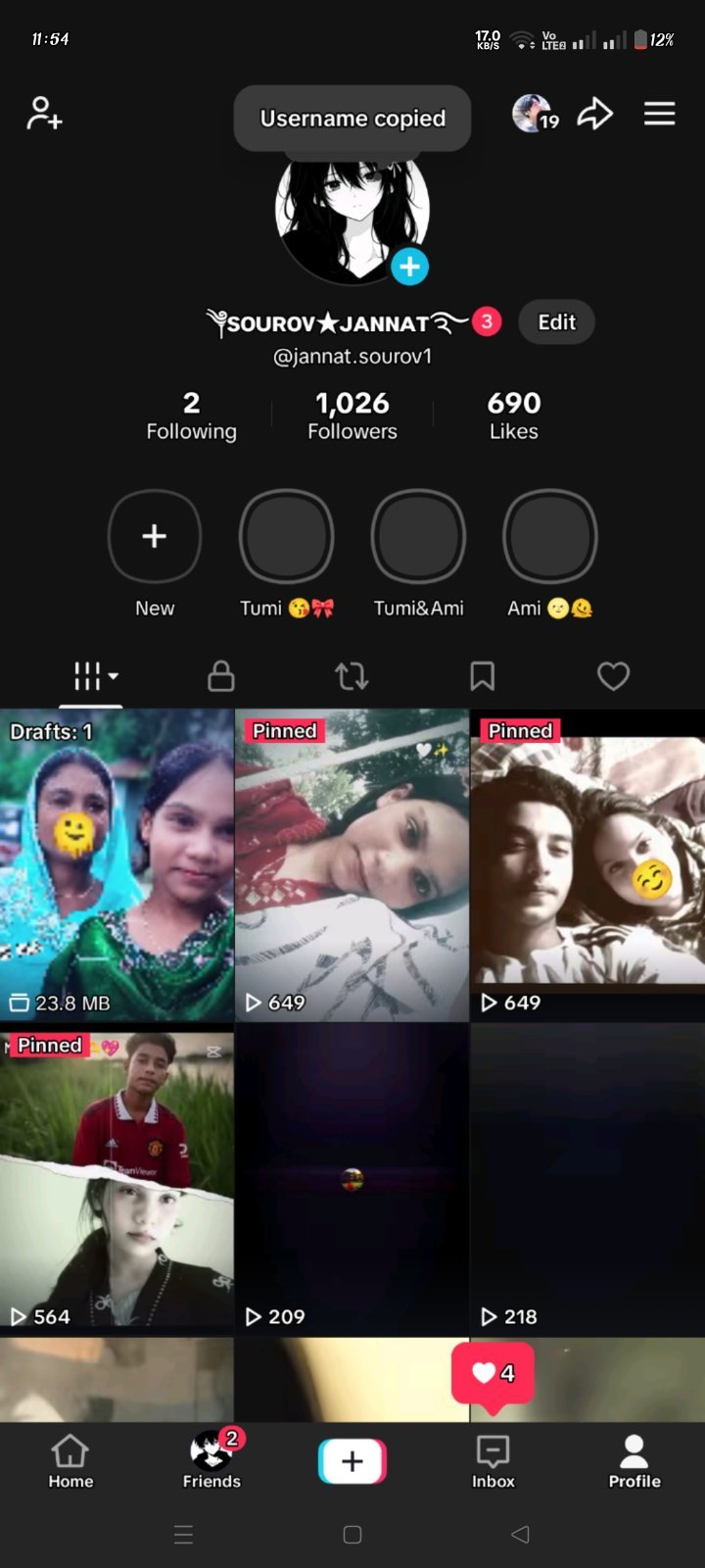 1026 followers 690 likes id all video was deleted অনেক ভিউ আসে মোটামোটি