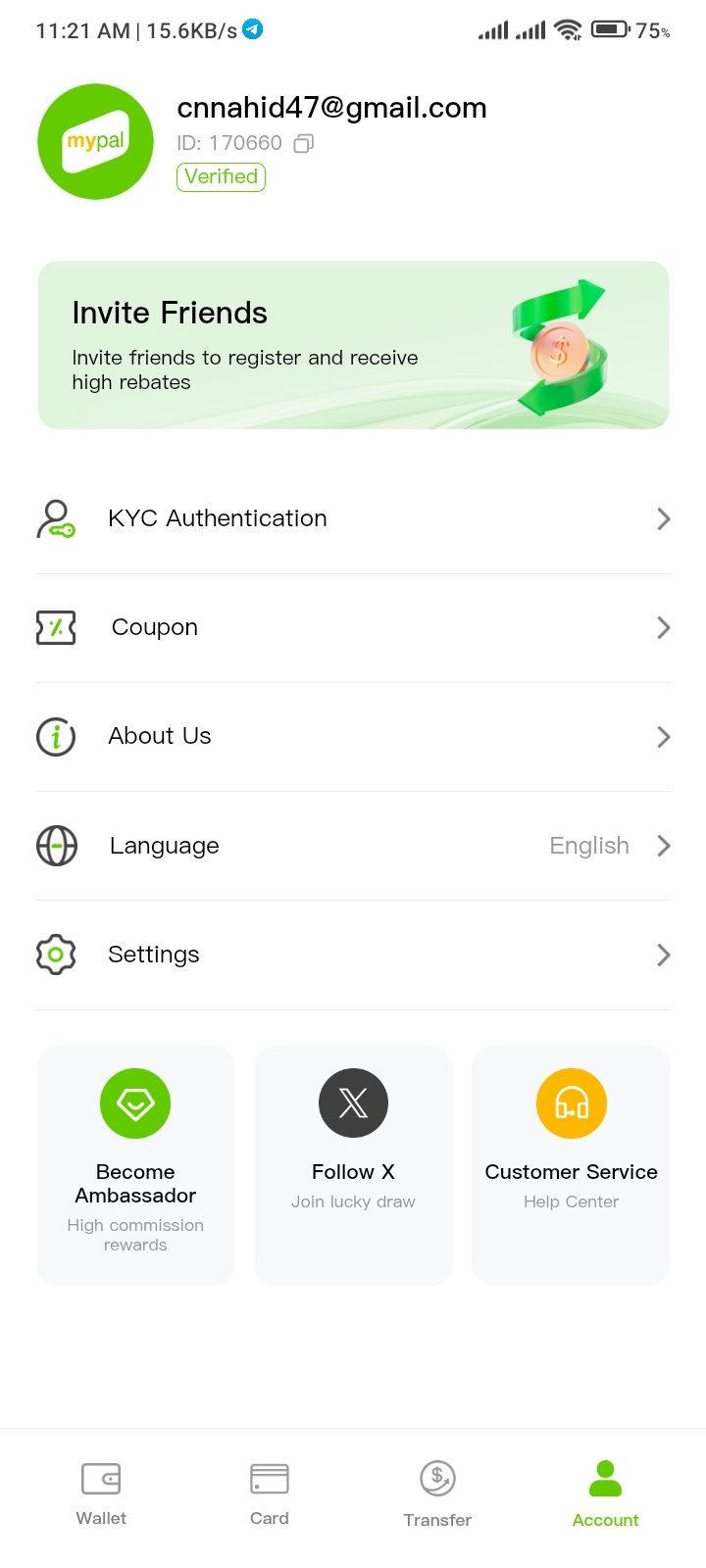 Mypal Veried Account With Dual Currency Card