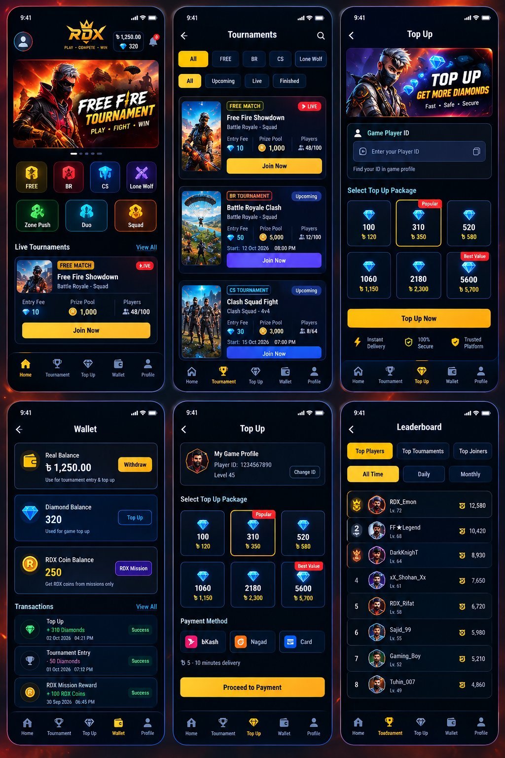 ফ্রী ফায়ার টুনামেন্ট +টপআপ সাইট+app,❤️❤️