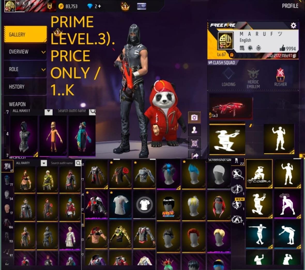 Free Fire Grandmaster ID Level 67 | Bangladesh Server