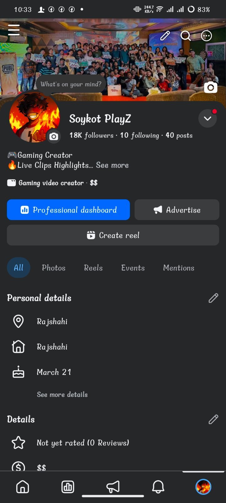 Facebook Gaming page for sell