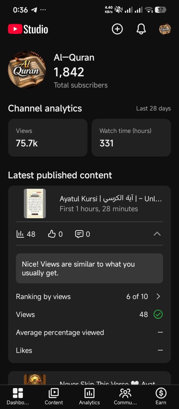 1.84k Subscribers USA Audience Islamic Channel