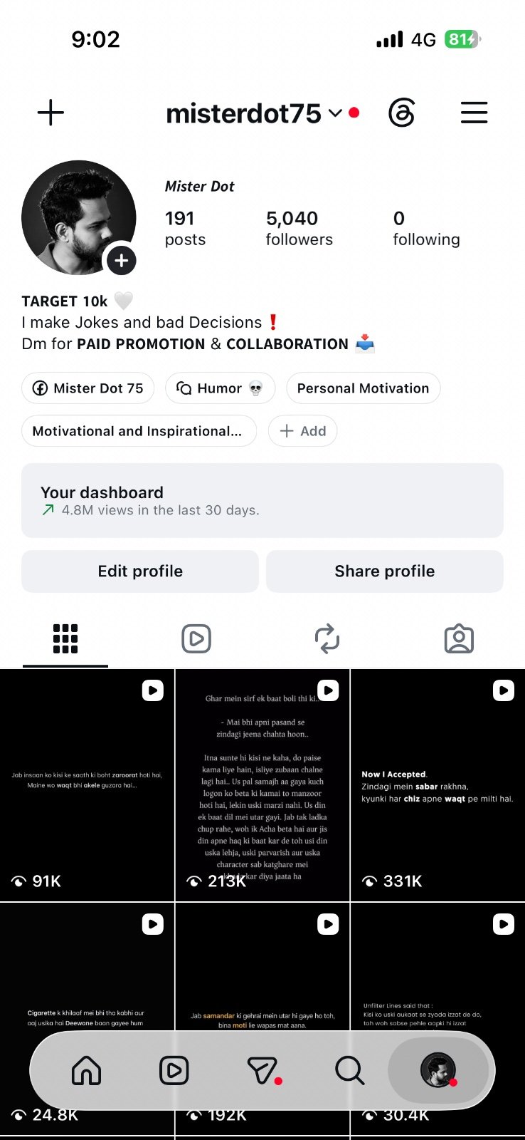 5K+ Instagram Account | 100K+ Reel Views | Viral Quote & Entertainment Niche | I