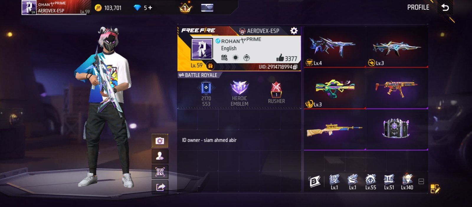 free fire ID sell //  Prime level 3